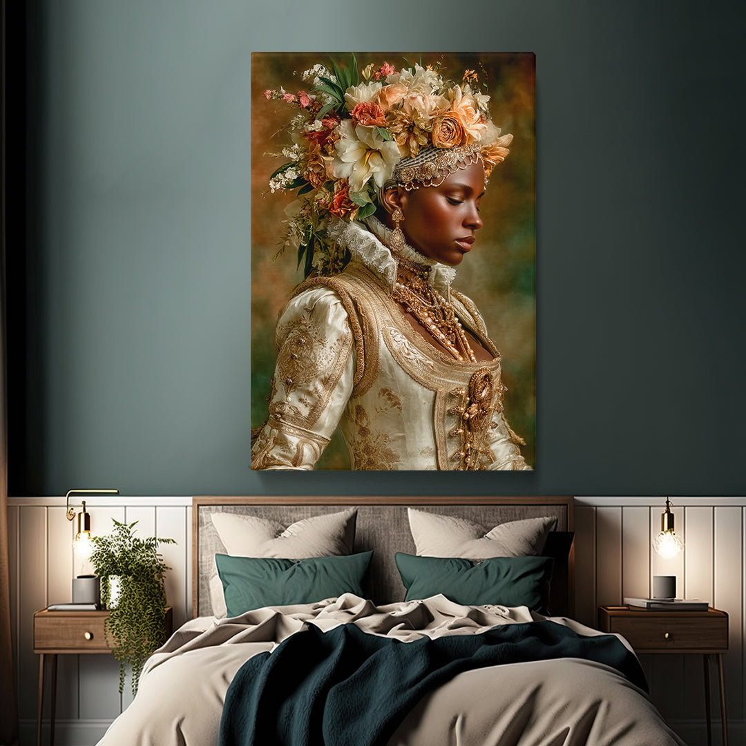 Floral headpiece and vintage fashion wall art
