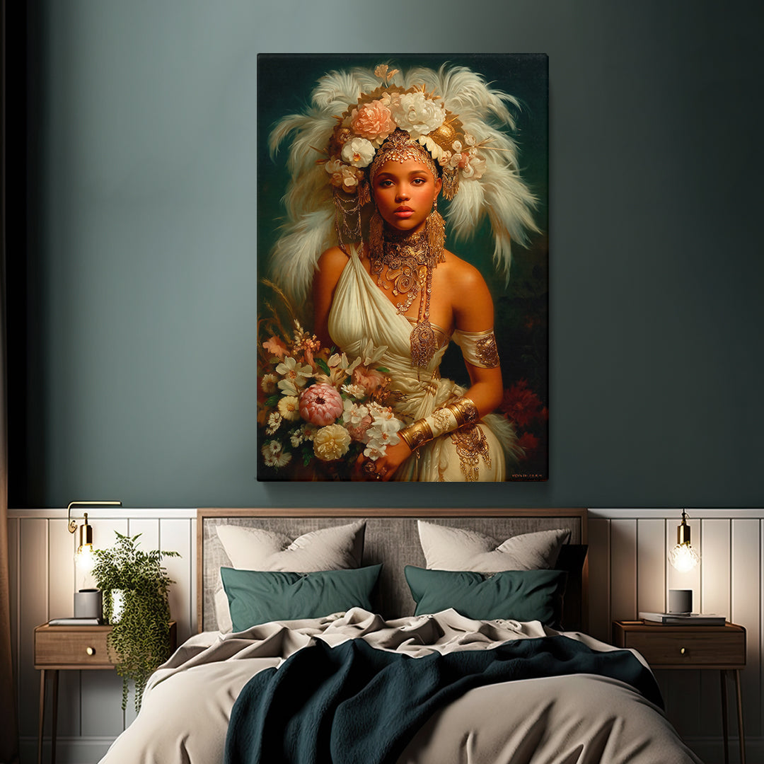 African Women Portrait with Feathers Crown Canvas Prints Artesty 1 Panel 16"x24"