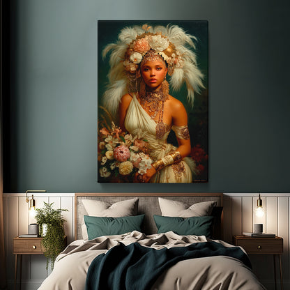 African Women Portrait with Feathers Crown Canvas Prints Artesty 1 Panel 16"x24"