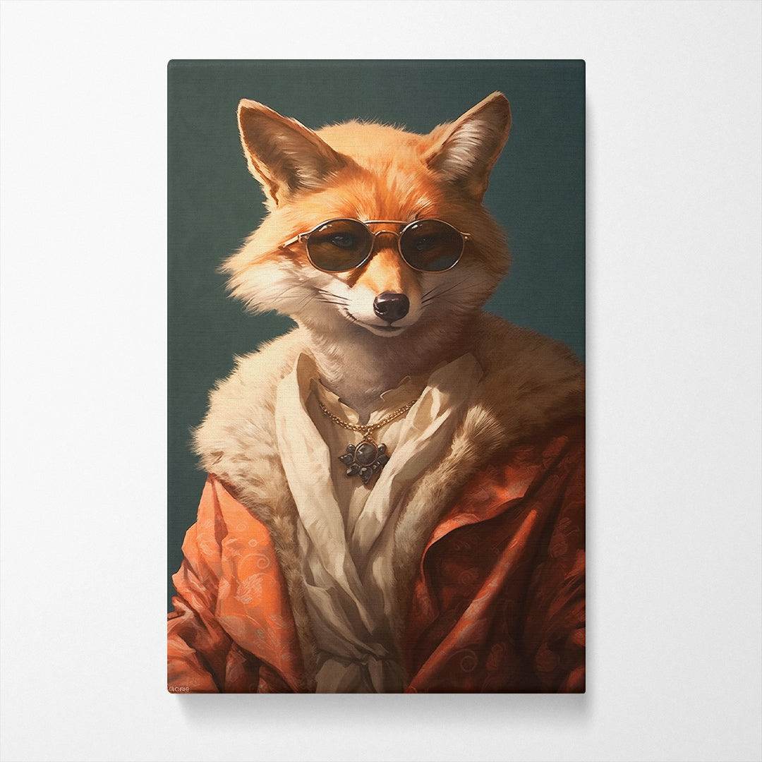 Fox in Luxurious Fur Coat and Sunglasses Canvas Prints Artesty
