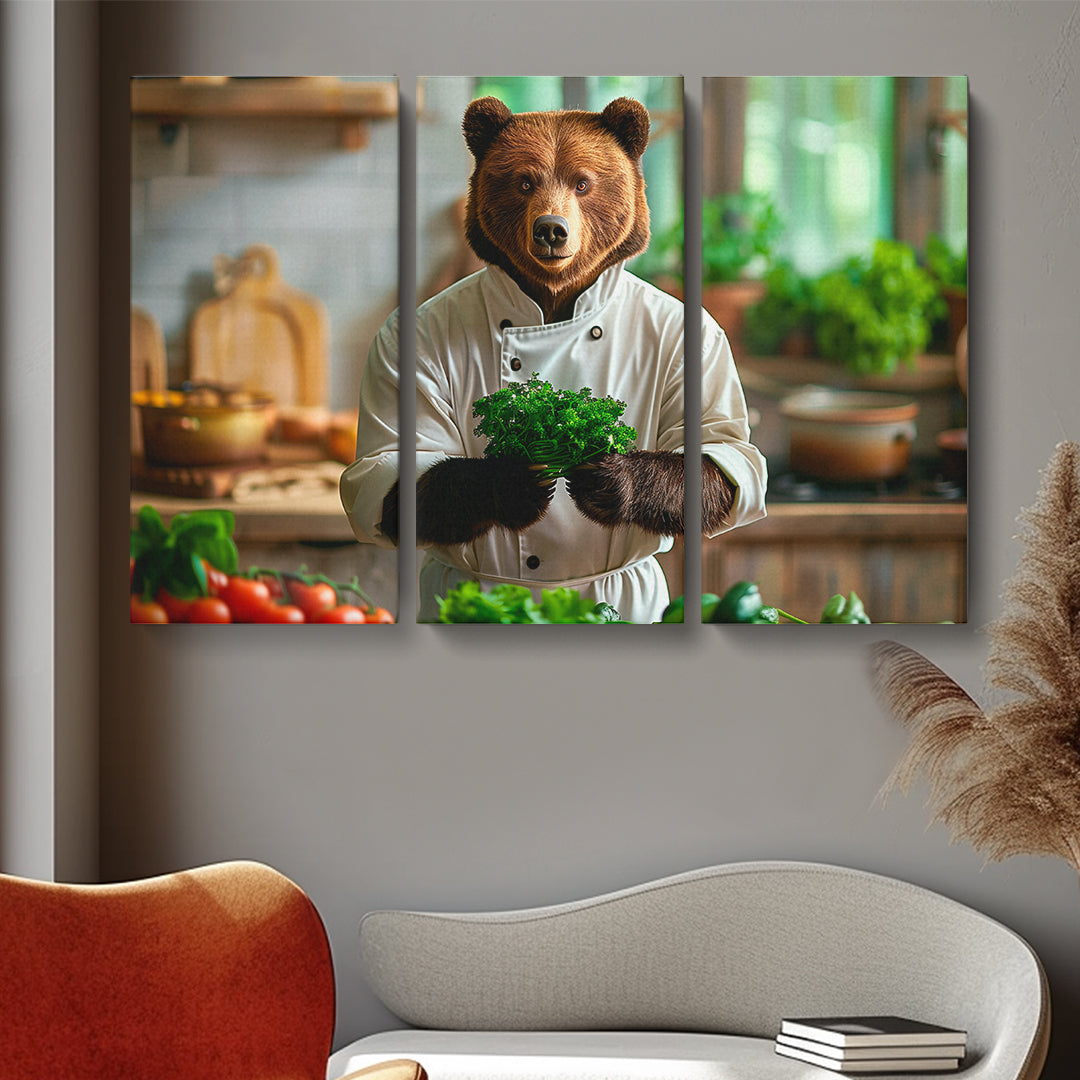 Chef Bear in Rustic Kitchen Animals Canvas Print Artesty