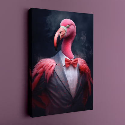 Elegant Flamingo in Gray Suit Canvas Prints Artesty