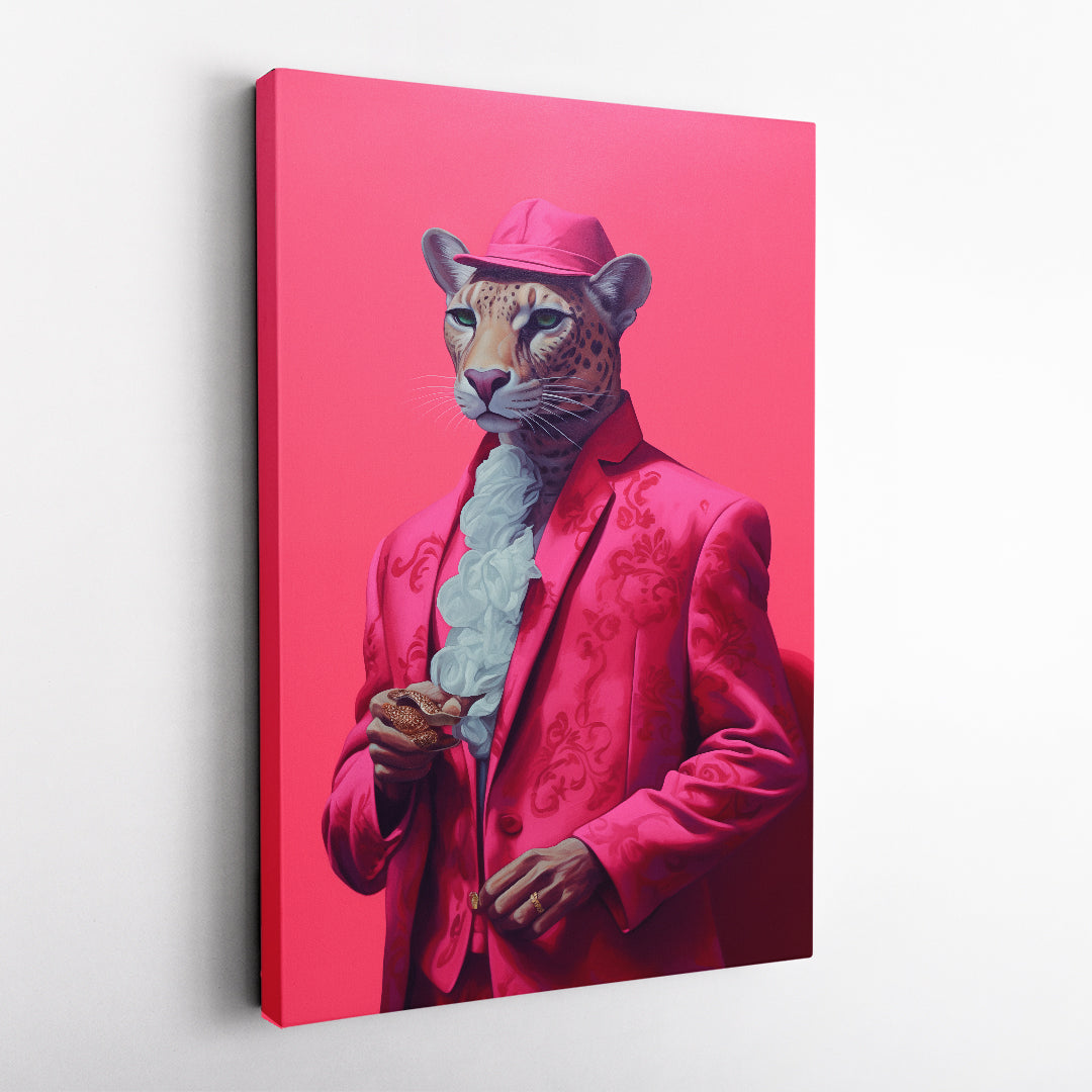 Leopard in Pink Suit and Cap Canvas Prints Artesty