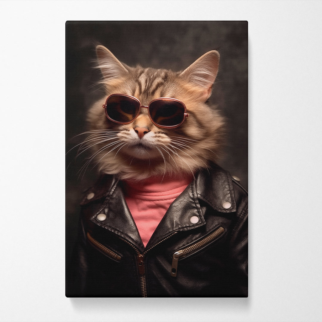 Cool Cat in Leather Jacket Canvas Prints Artesty