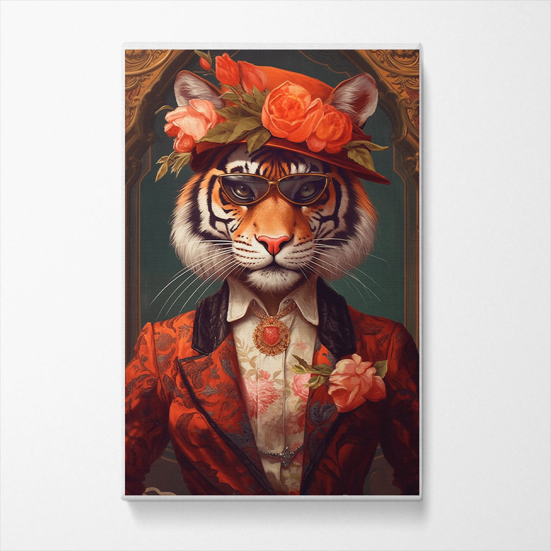 Elegant Tiger with Floral Headdress Canvas Prints Artesty   