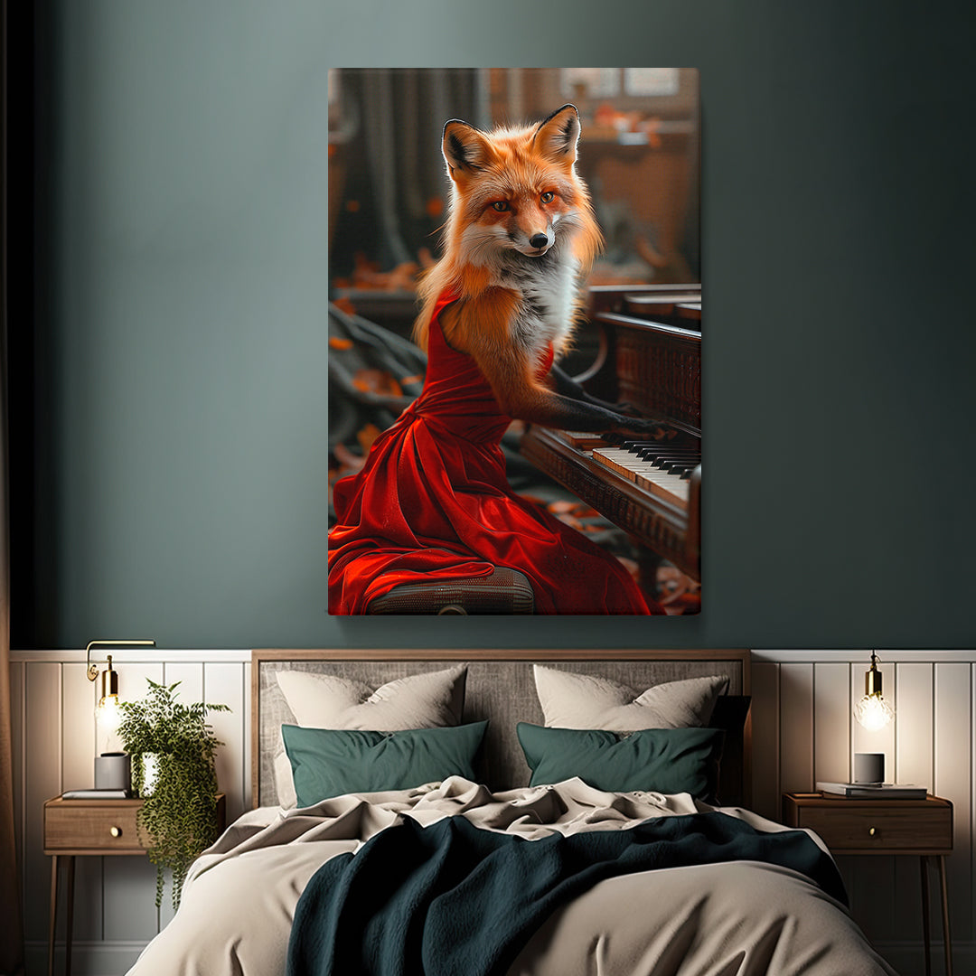 Pianist Fox in Red Dress Canvas Prints Artesty