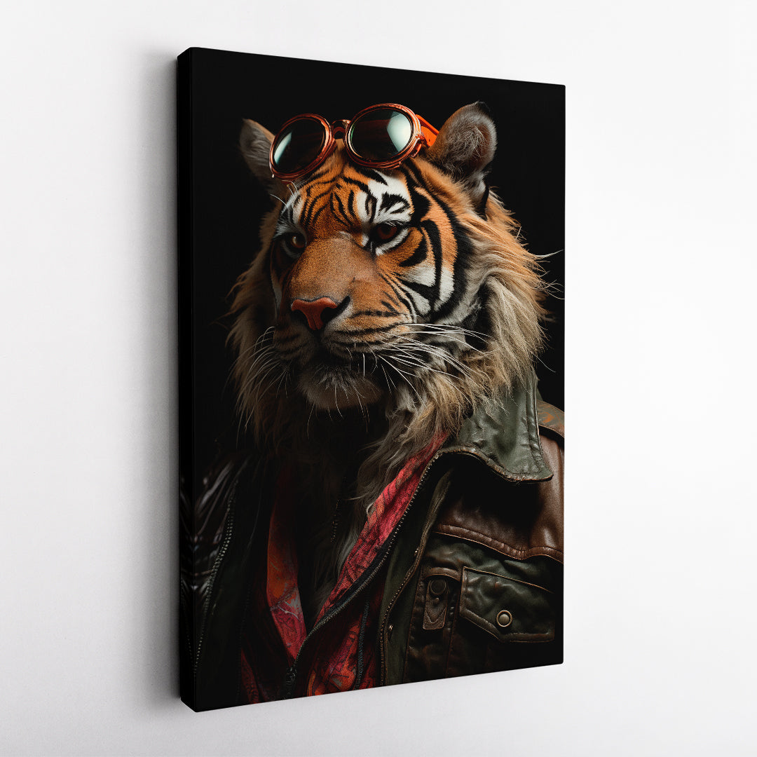 Stylish Tiger in Aviator Glasses, Jungle Animal Artwork Abstract Art Print Artesty   