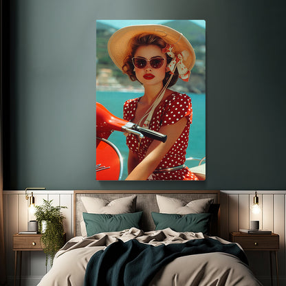 Girl on Retro Scooter Canvas Prints Artesty