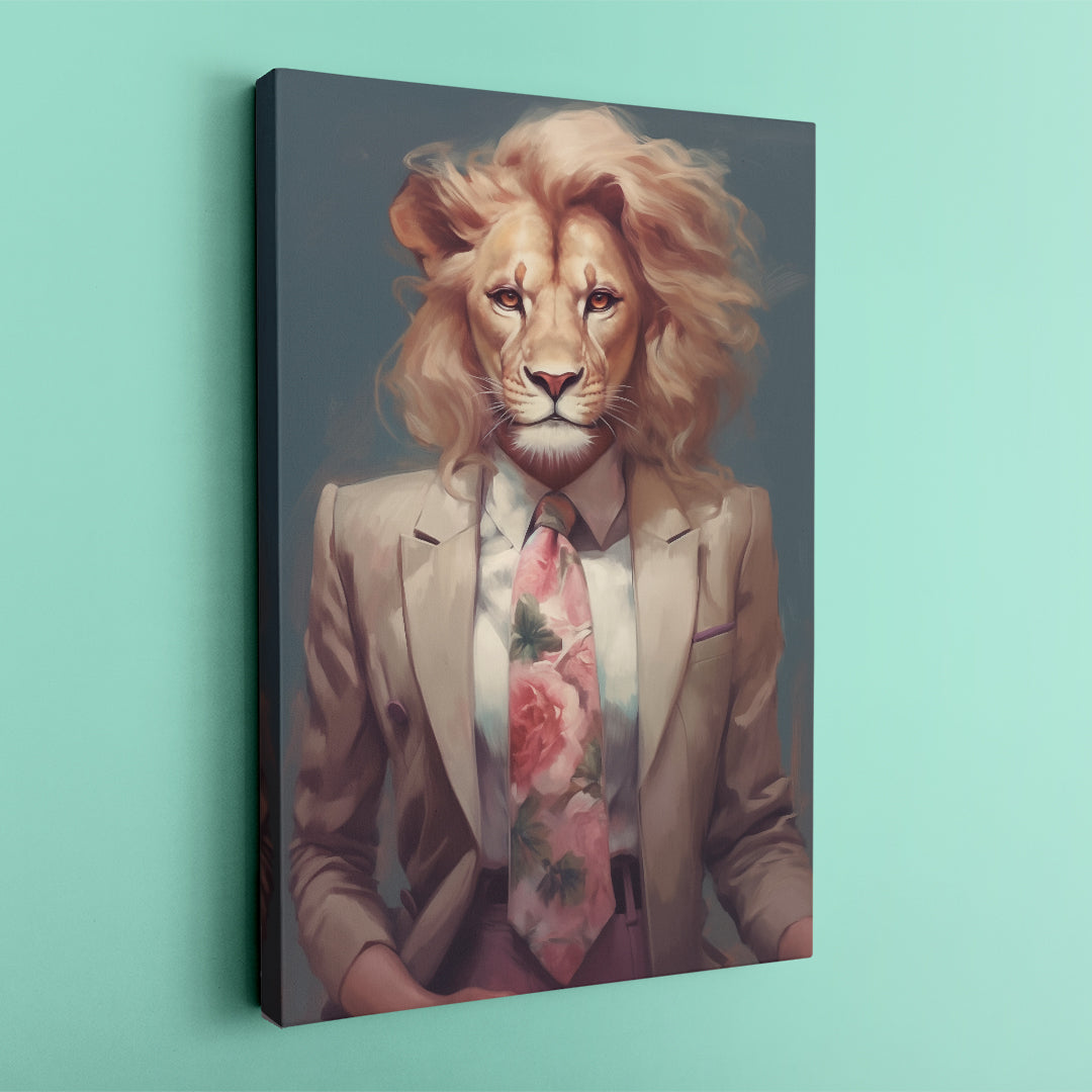 Lion in Floral Tie and Blazer Canvas Prints Artesty