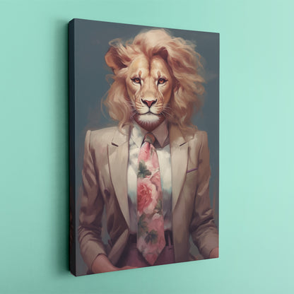 Lion in Floral Tie and Blazer Canvas Prints Artesty