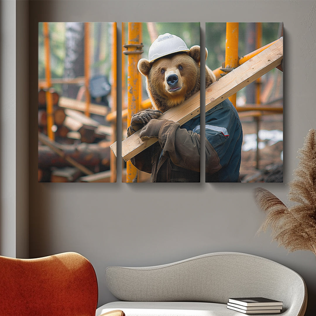 Bear Construction Worker Animals Canvas Print Artesty