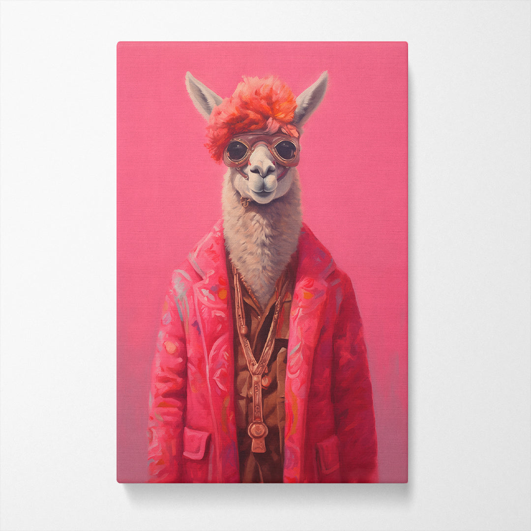 Llama Dressed in Pink Hipster Coat Canvas Prints Artesty
