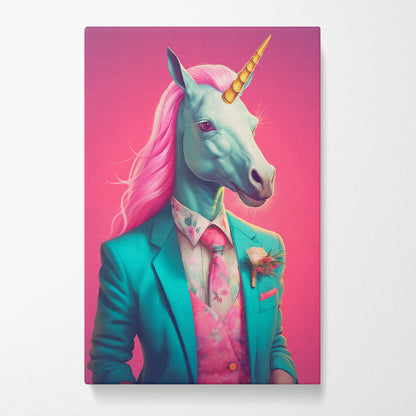 Unicorn in Teal Suit and Pink Tie Canvas Prints Artesty 1 Panel 16"x24"