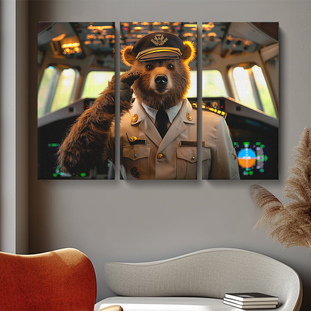 Bear Pilot Animals Canvas Print Artesty