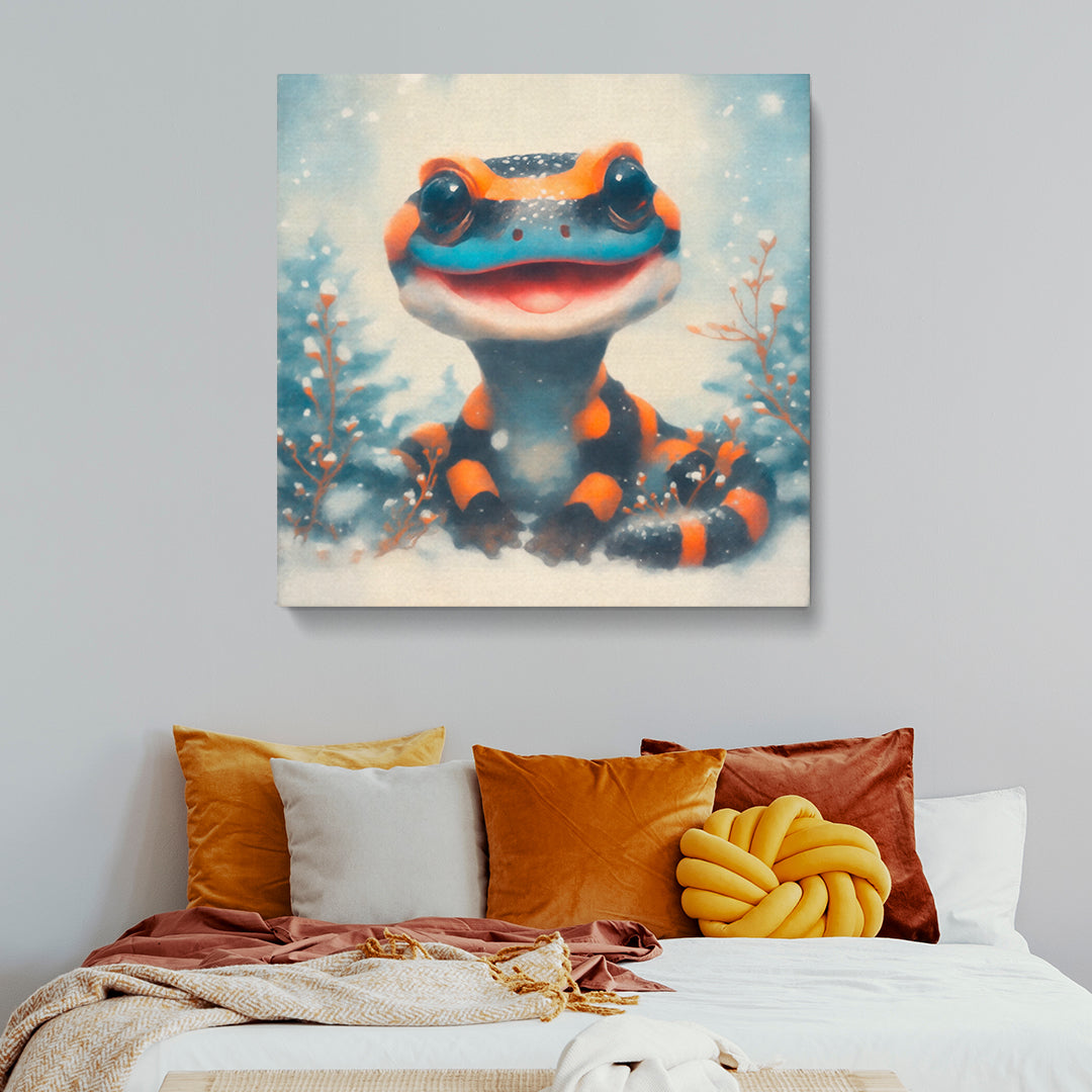 Smiling Salamander in Snow Contemporary Art Artesty