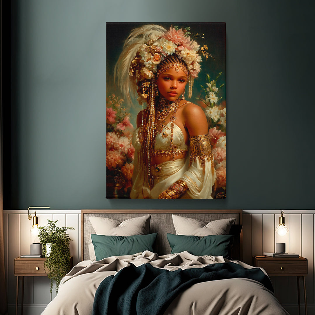 African Goddess with Floral Crown Canvas Prints Artesty