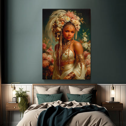 African Goddess with Floral Crown Canvas Prints Artesty