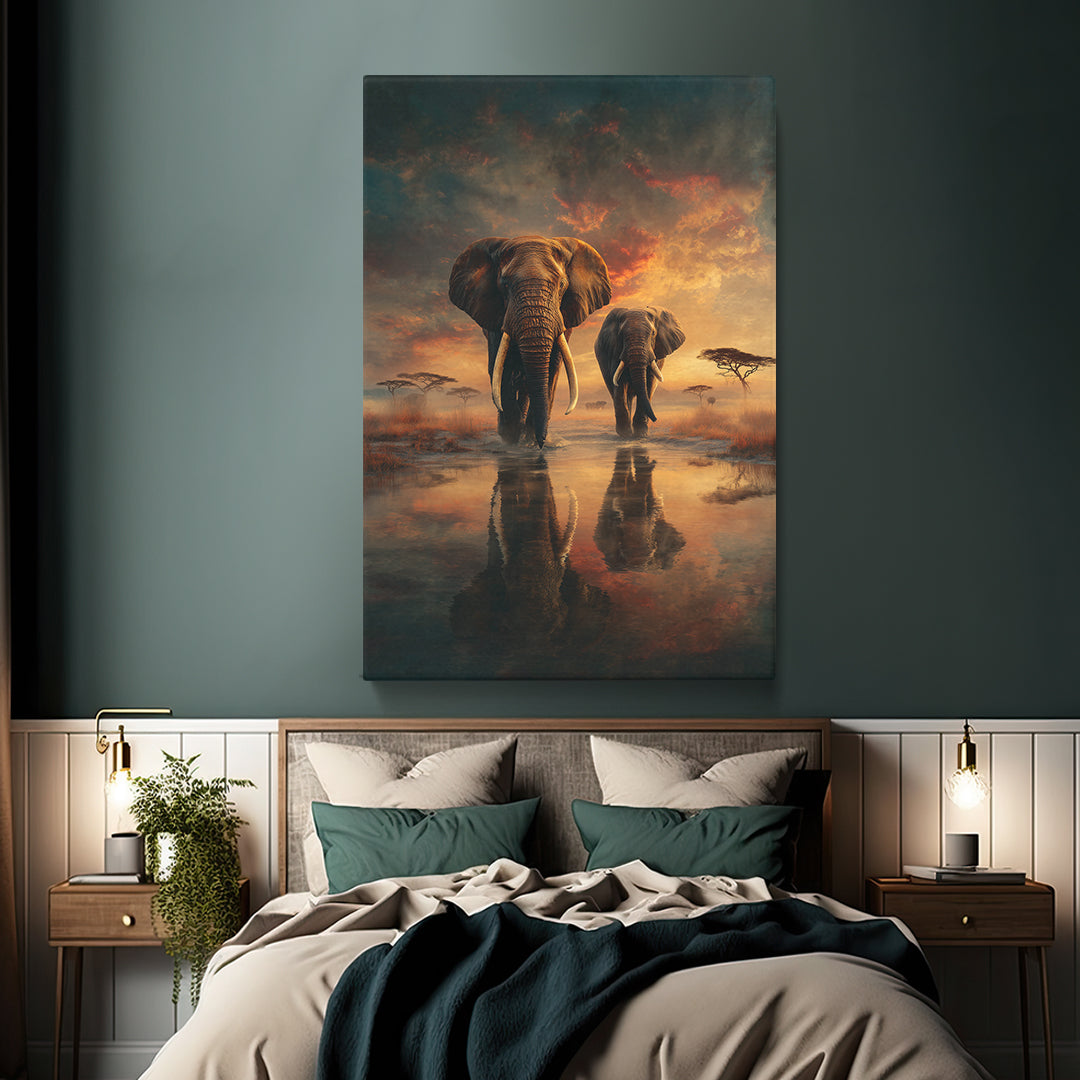 Majestic African Elephants at Sunset Canvas Prints Artesty