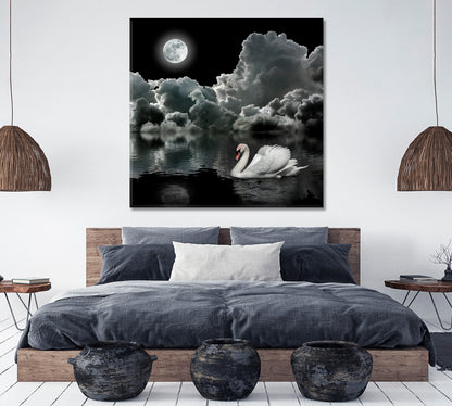 White Swan At Night Under The Moon Fine Art Artesty   