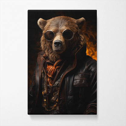 Bear in Leather Jacket and Sunglasses Canvas Prints Artesty