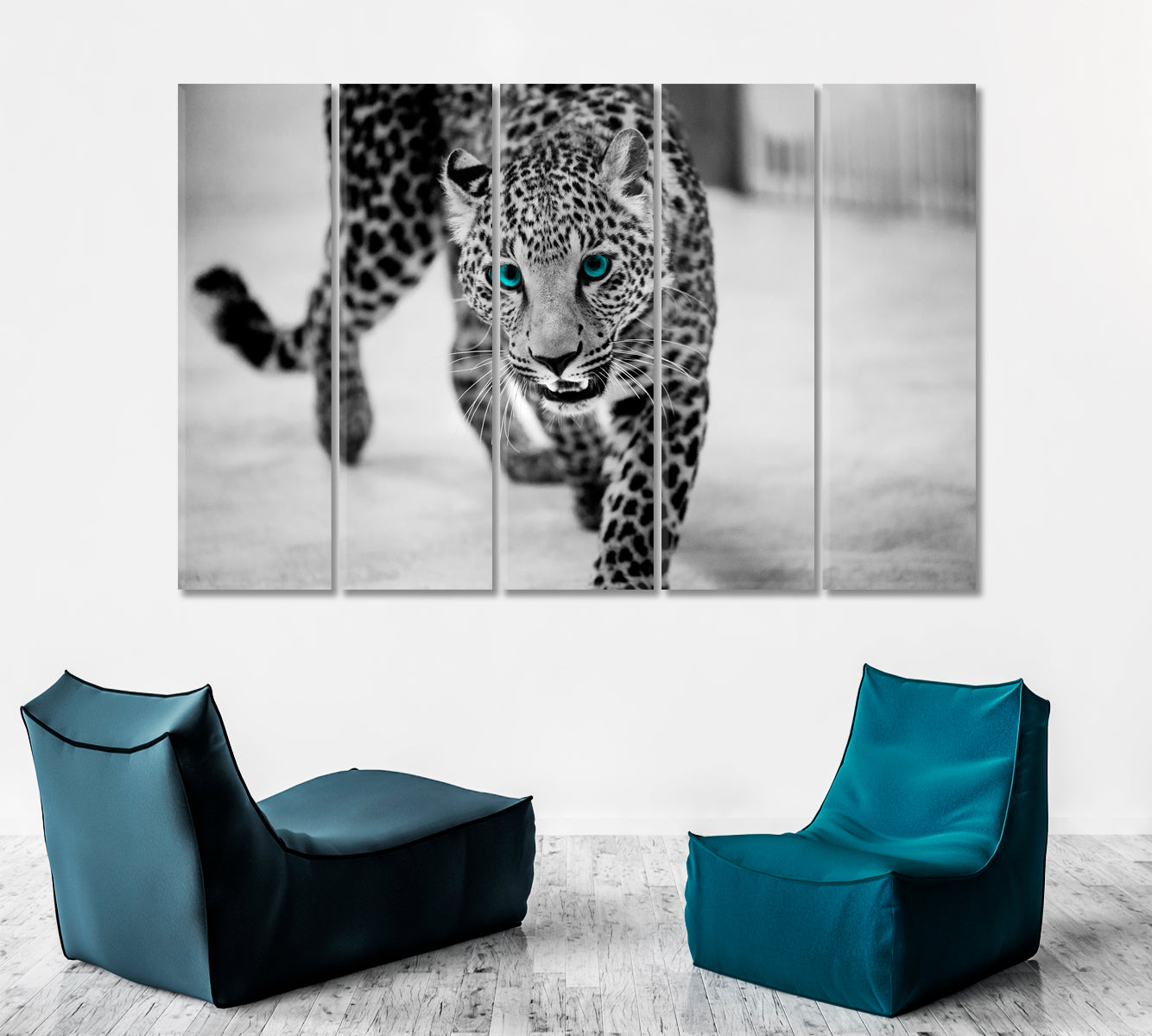 BIG WILD CAT Beautiful Leopard Portrait Animals Canvas Print Artesty 5 panels 36" x 24" 