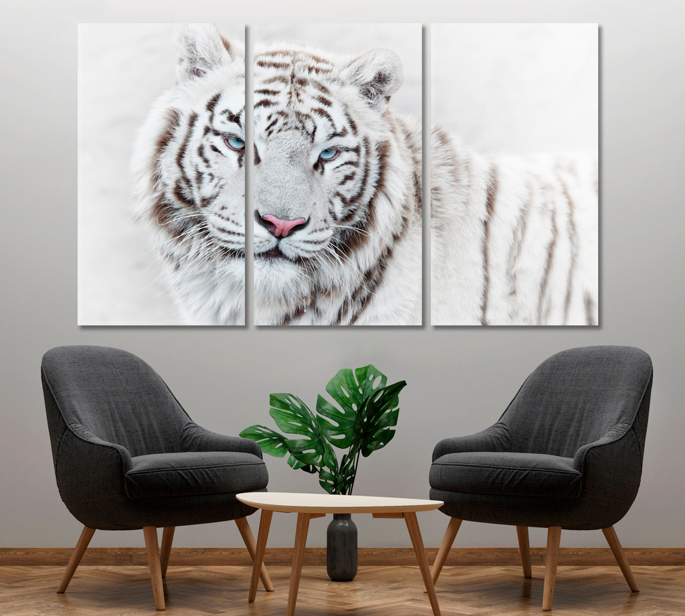 Beautiful Mighty White Tiger Animals Canvas Print Artesty 3 panels 36" x 24" 