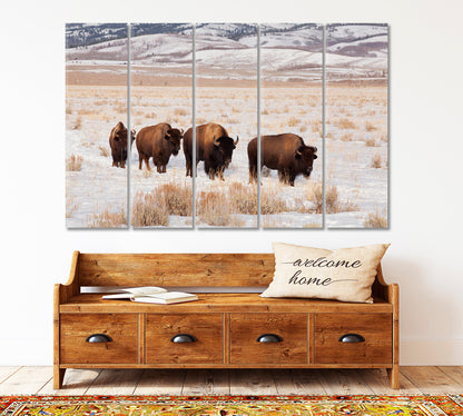 Field With Four American Bison Animals Canvas Print Artesty   