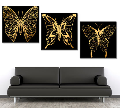 Gold Butterflies Set of 3 Tropical, Exotic Art Print Artesty   