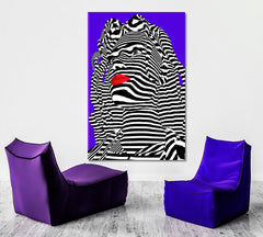 POP ART Zebra Girl's Face White Stripes Red Lips Celebs Canvas Print Artesty 1 Panel 16"x24" 