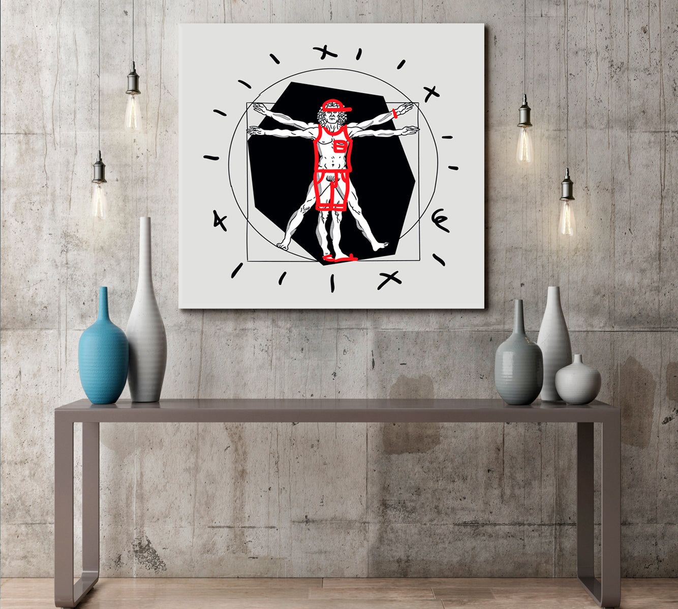 VITRUVIAN MAN Leonardo Da Vinci Modern Art Black and White Wall Art Print Artesty   