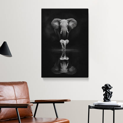 Elephant and Calf Black and White Reflection Canvas Prints Artesty