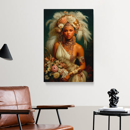 African Women Portrait with Feathers Crown Canvas Prints Artesty