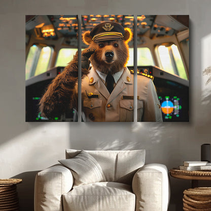 Bear Pilot Animals Canvas Print Artesty 3 panels 36" x 24"