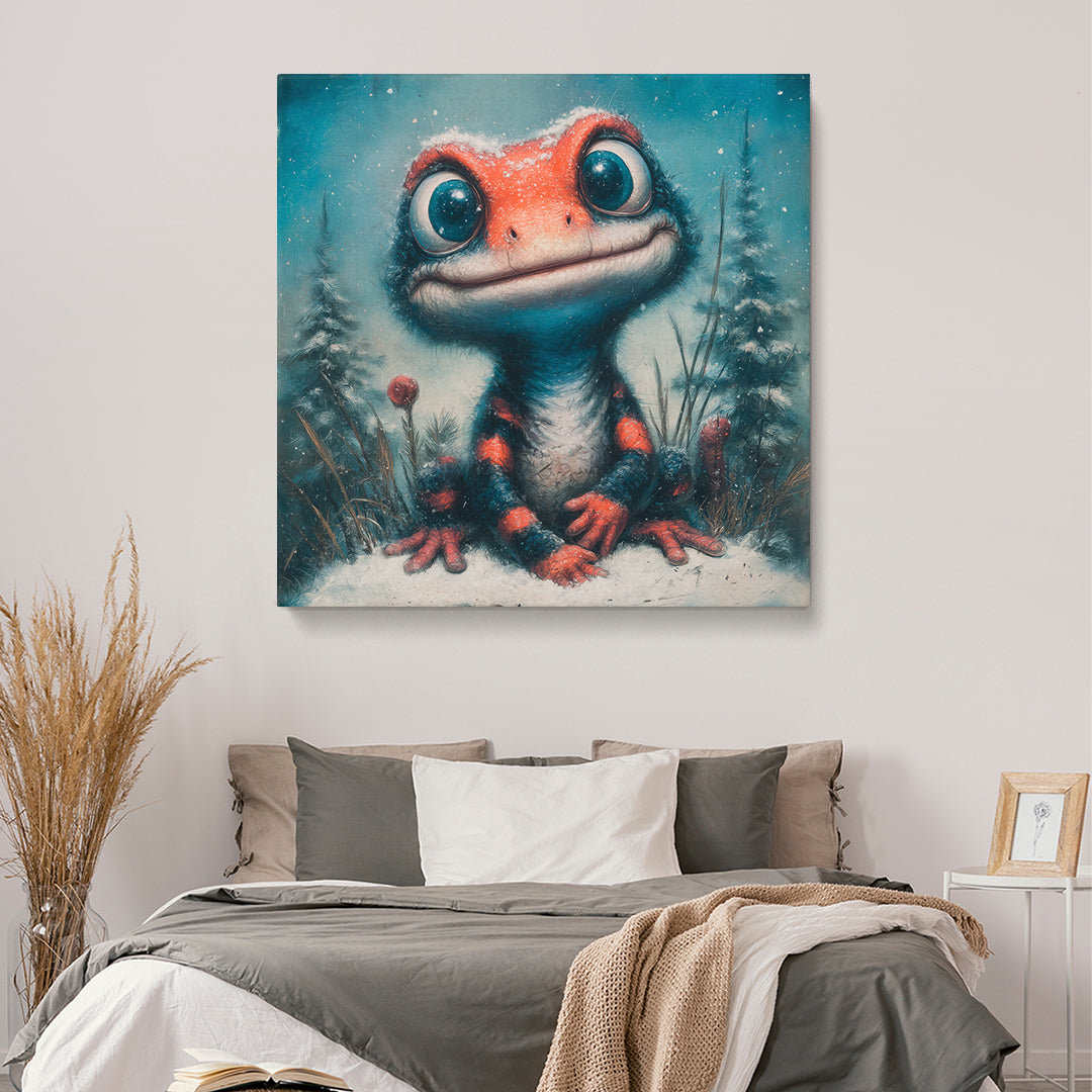 Whimsical Lizard in Snow Contemporary Art Artesty