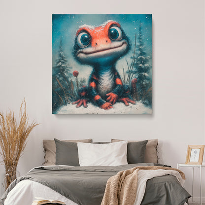 Whimsical Lizard in Snow Contemporary Art Artesty