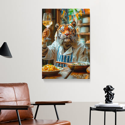 Tiger Chef With Wine Canvas Prints Artesty