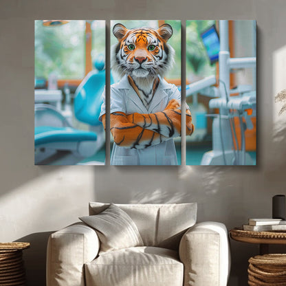 Tiger Dentist Animals Canvas Print Artesty 3 panels 36" x 24"
