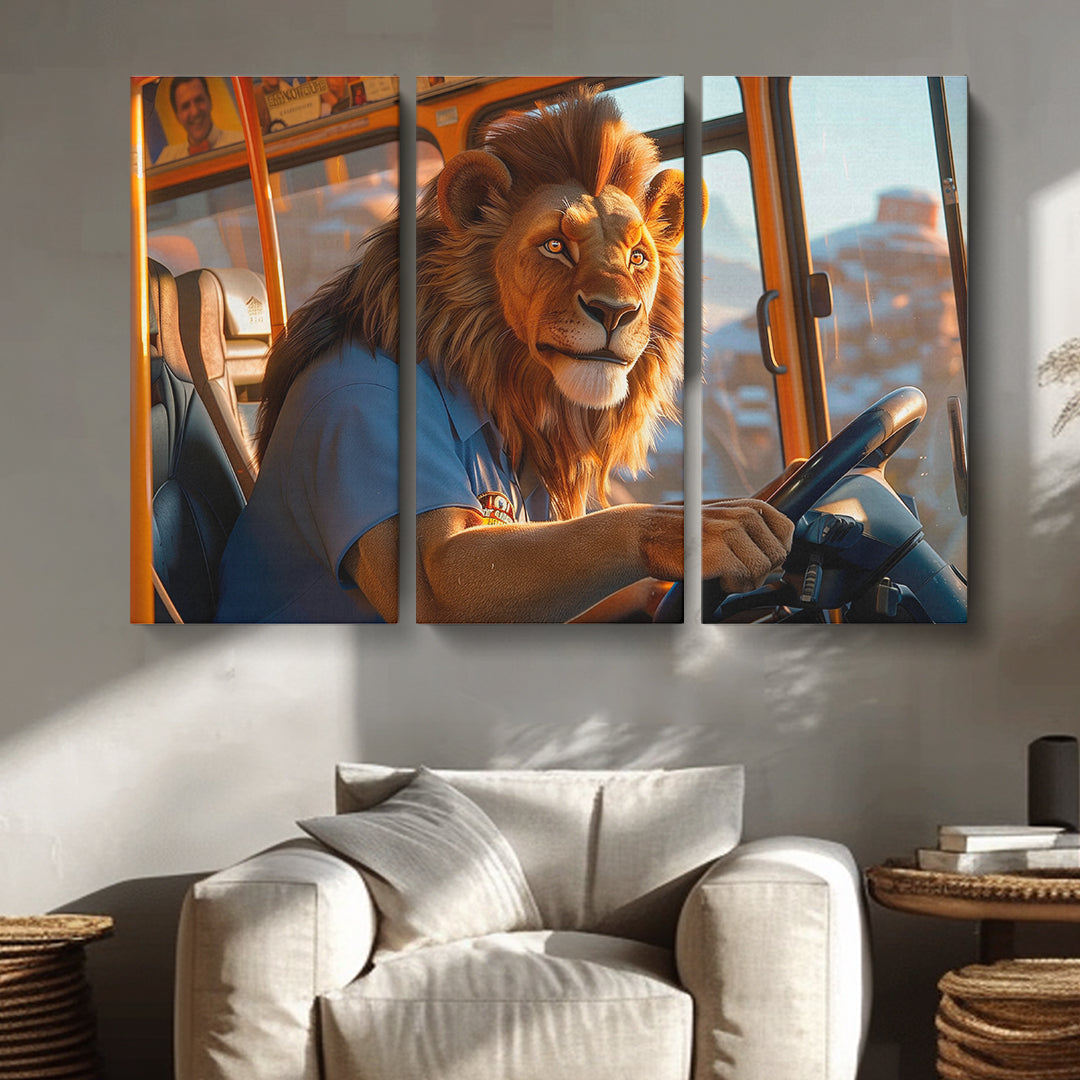 Lion Bus Driver Animals Canvas Print Artesty