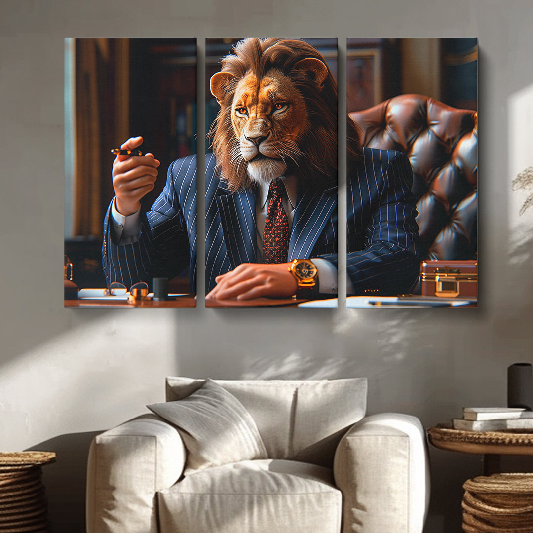 Powerful Lion Boss Animals Canvas Print Artesty 3 panels 36" x 24"