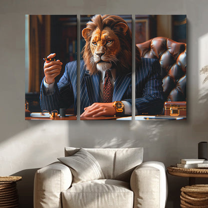 Powerful Lion Boss Animals Canvas Print Artesty 3 panels 36" x 24"