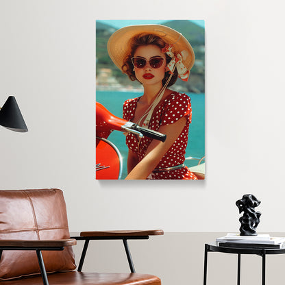 Girl on Retro Scooter Canvas Prints Artesty