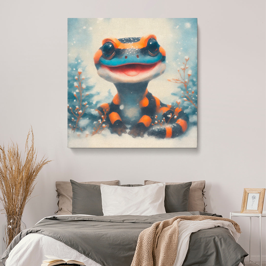 Smiling Salamander in Snow Contemporary Art Artesty