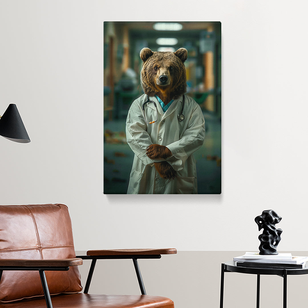 Brown Bear Doctor in White Coat Canvas Prints Artesty