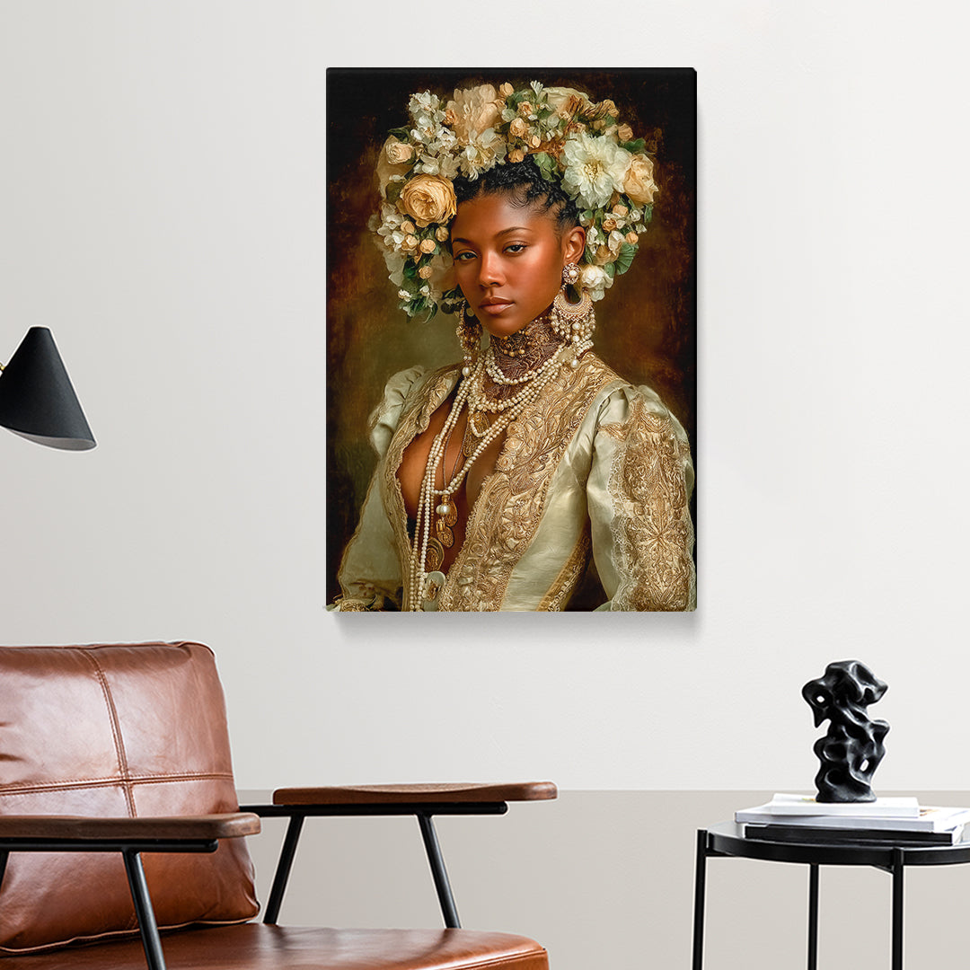 Elegant Gold Embroidered African Art Print