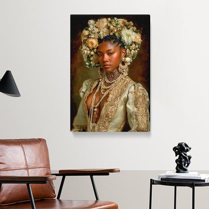 Elegant Gold Embroidered African Art Print