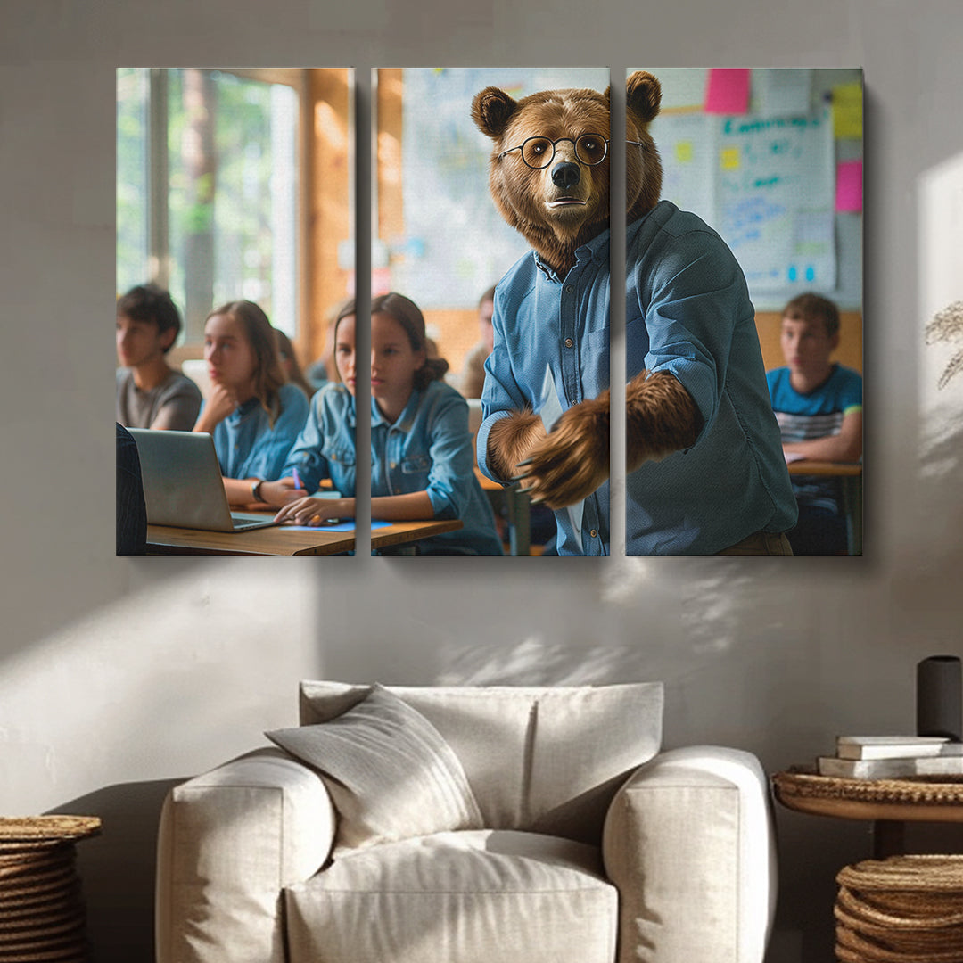Bear Teacher in Classroom Animals Canvas Print Artesty 3 panels 36" x 24"