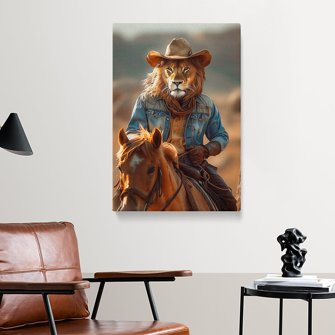 Lion Cowboy Riding Horse Canvas Prints Artesty 1 Panel 16"x24"