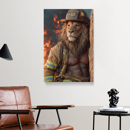 Lion Firefighter Heroic Animal Canvas Prints Artesty 1 Panel 16"x24"