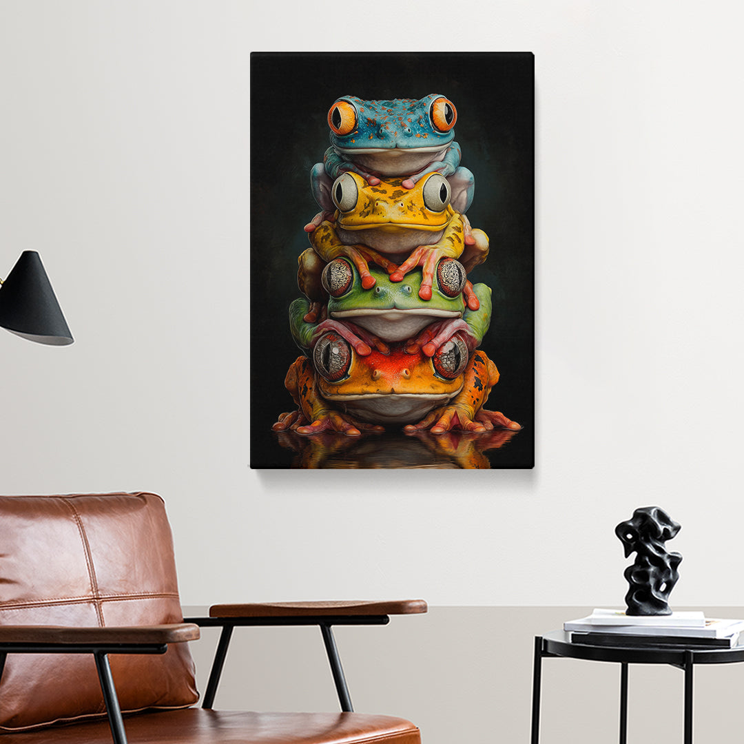 Stacked Colorful Frogs Canvas Prints Artesty