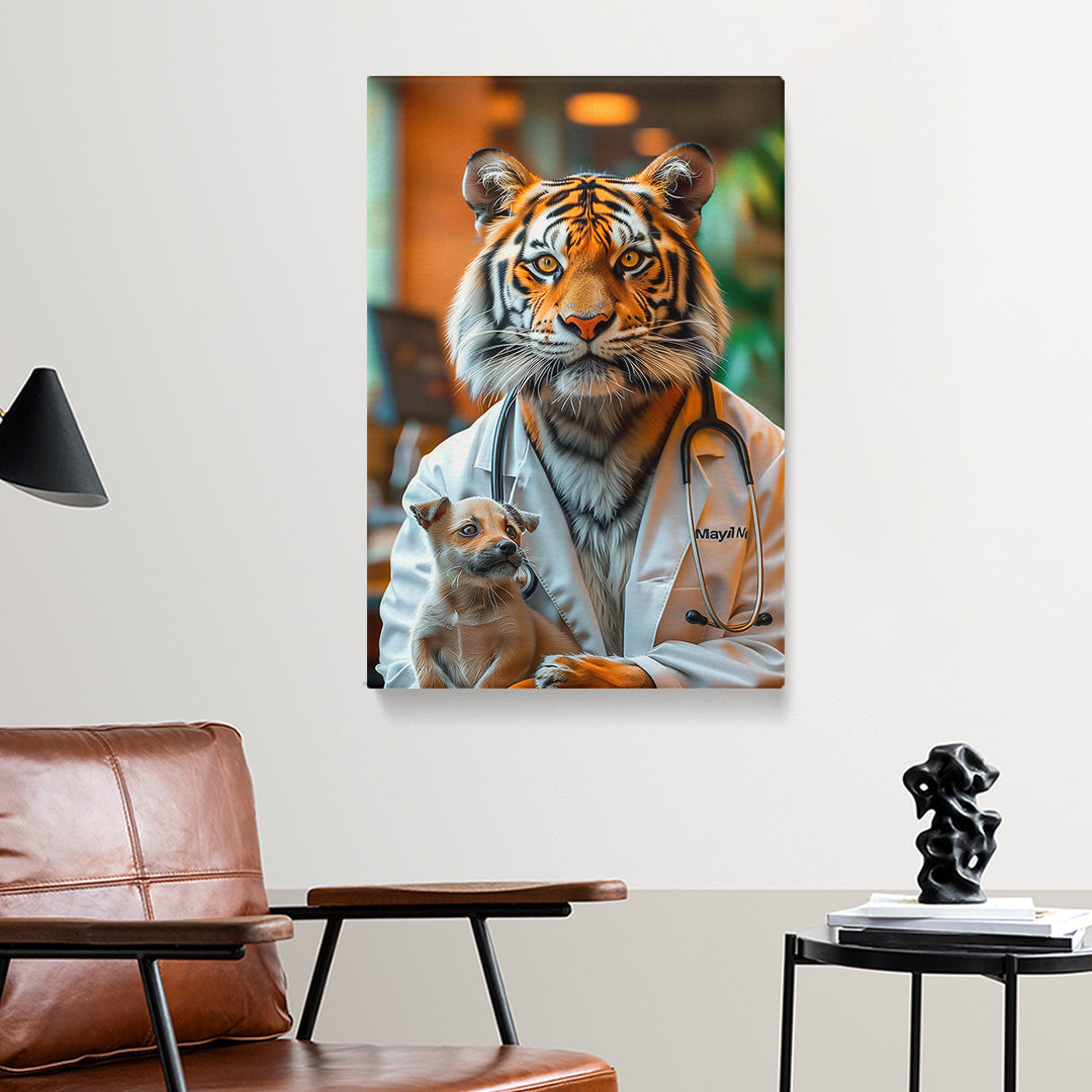 Tiger Veterinarian with Puppy Canvas Prints Artesty